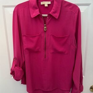 Michael Kors Pink Button Down Blouse with Polo Collar